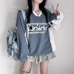 Vネックオーバーフィット長袖トレーナー(6color) SKY BLUE