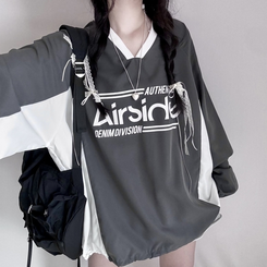 Vネックオーバーフィット長袖トレーナー(6color) GREY