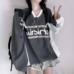 Vネックオーバーフィット長袖トレーナー(6color) GREY