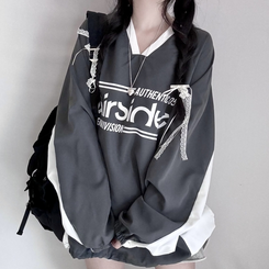 Vネックオーバーフィット長袖トレーナー(6color) GREY