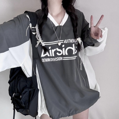 Vネックオーバーフィット長袖トレーナー(6color) GREY