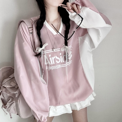 Vネックオーバーフィット長袖トレーナー(6color) PINK