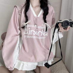 Vネックオーバーフィット長袖トレーナー(6color) PINK