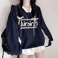 Vネックオーバーフィット長袖トレーナー(6color) NAVY