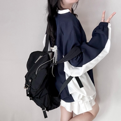 Vネックオーバーフィット長袖トレーナー(6color) NAVY