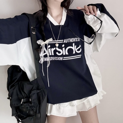 Vネックオーバーフィット長袖トレーナー(6color) NAVY