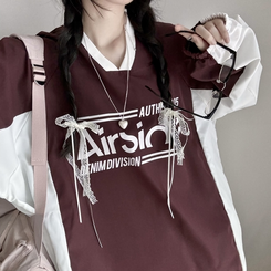 Vネックオーバーフィット長袖トレーナー(6color) WINE