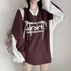 Vネックオーバーフィット長袖トレーナー(6color) WINE