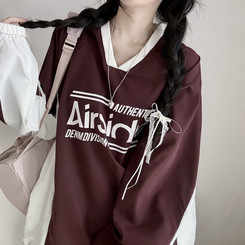 Vネックオーバーフィット長袖トレーナー(6color) WINE