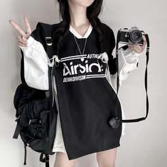 Vネックオーバーフィット長袖トレーナー(6color) BLACK