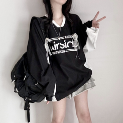 Vネックオーバーフィット長袖トレーナー(6color) BLACK