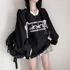 Vネックオーバーフィット長袖トレーナー(6color) BLACK