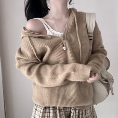 ルーズフィットフード長袖ニット(6color) BEIGE