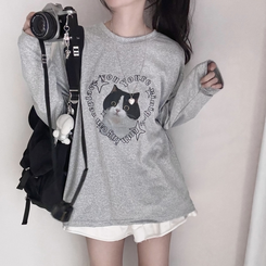 ハートオーバーフィット長袖Tシャツ GREY