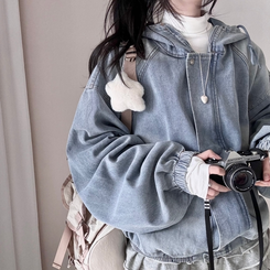 ビンテージデニムフードジップアップジャケット BLUE