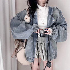 ビンテージデニムフードジップアップジャケット BLUE