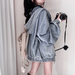 ビンテージデニムフードジップアップジャケット BLUE