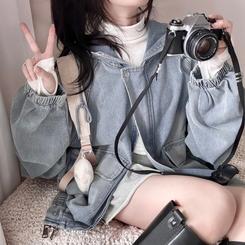 ビンテージデニムフードジップアップジャケット BLUE