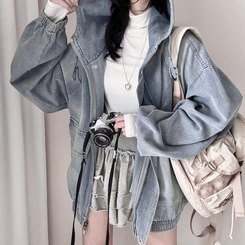 ビンテージデニムフードジップアップジャケット BLUE