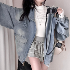 ビンテージデニムフードジップアップジャケット BLUE