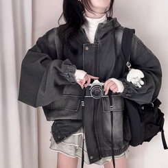 ビンテージデニムフードジップアップジャケット CHARCOAL