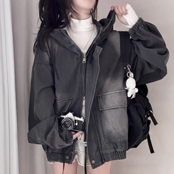 ビンテージデニムフードジップアップジャケット CHARCOAL