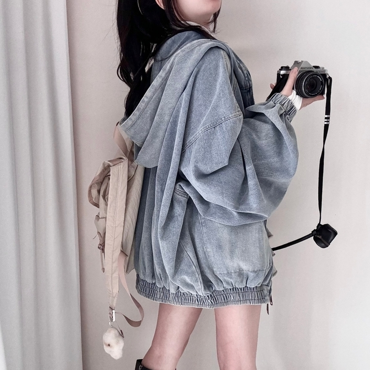 ビンテージデニムフードジップアップジャケット BLUE