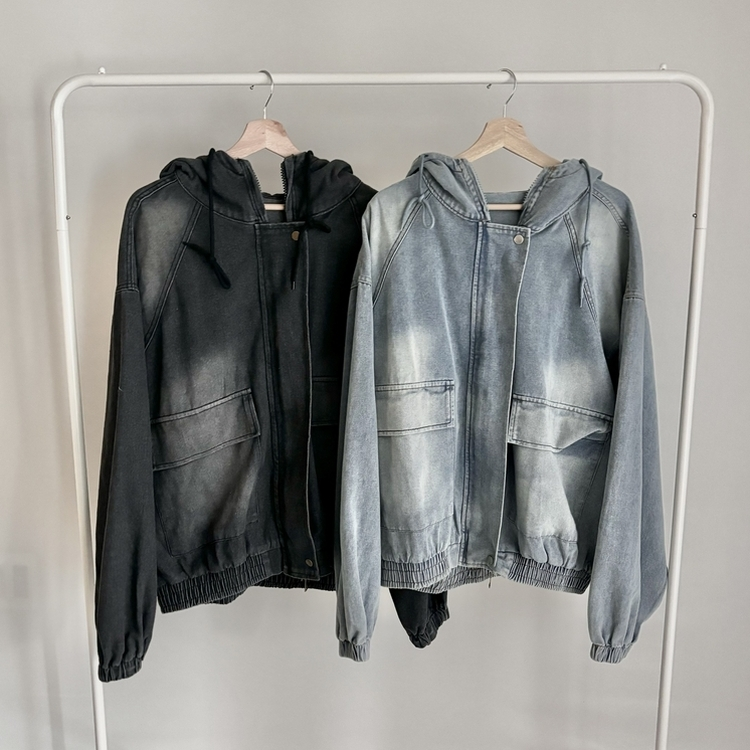 ビンテージデニムフードジップアップジャケット