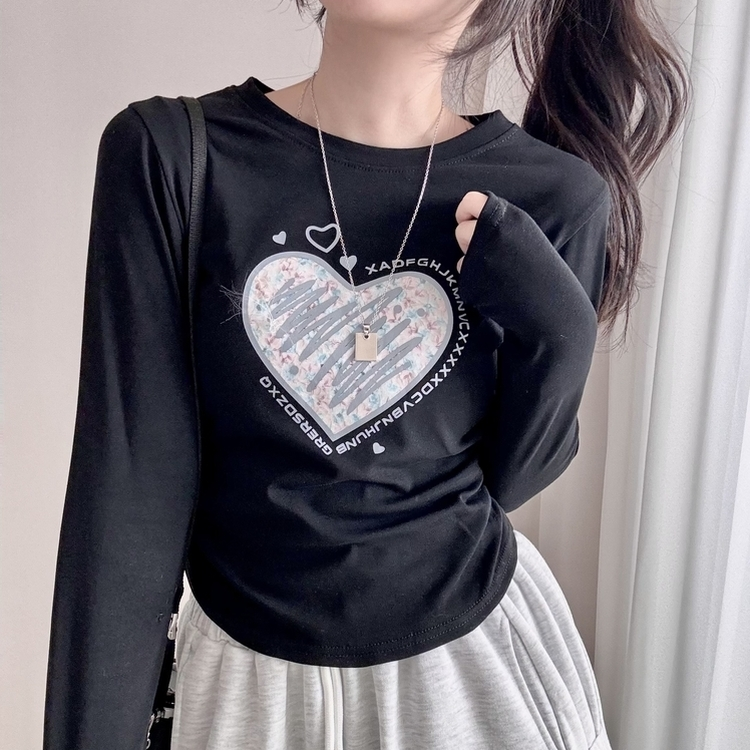 ウエストシャーリングハートクロップ長袖Tシャツ｜長袖Tシャツ｜韓国