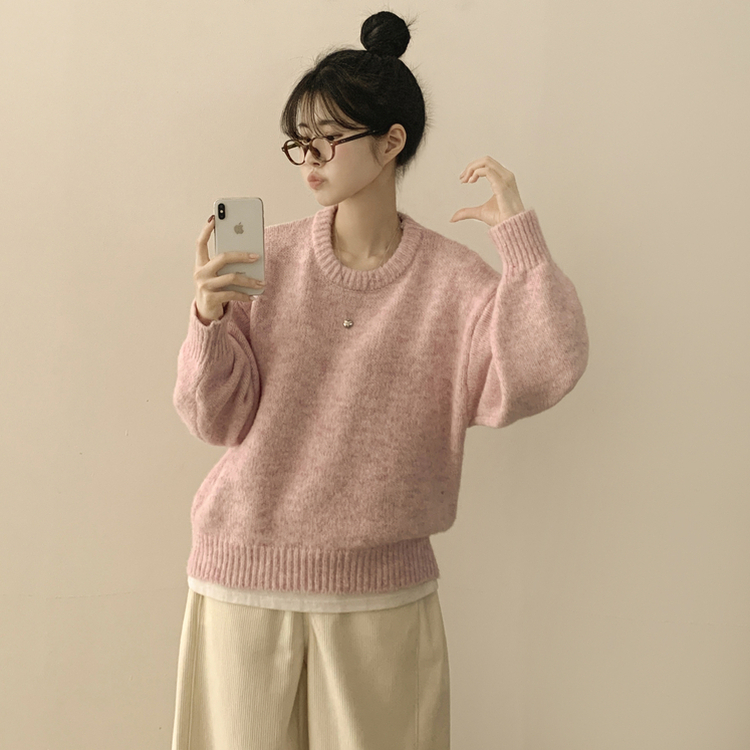 파스텔 도톰 보카시 라운드 아방핏 니트