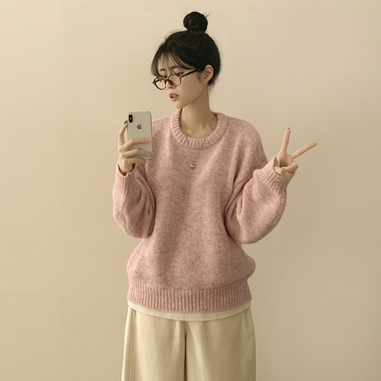 파스텔 도톰 보카시 라운드 아방핏 니트