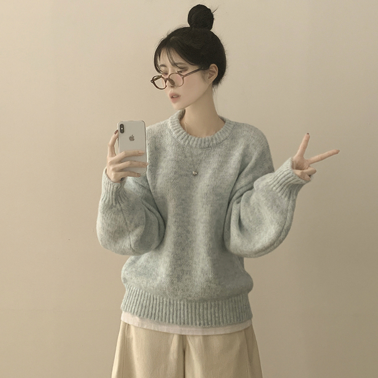 파스텔 도톰 보카시 라운드 아방핏 니트