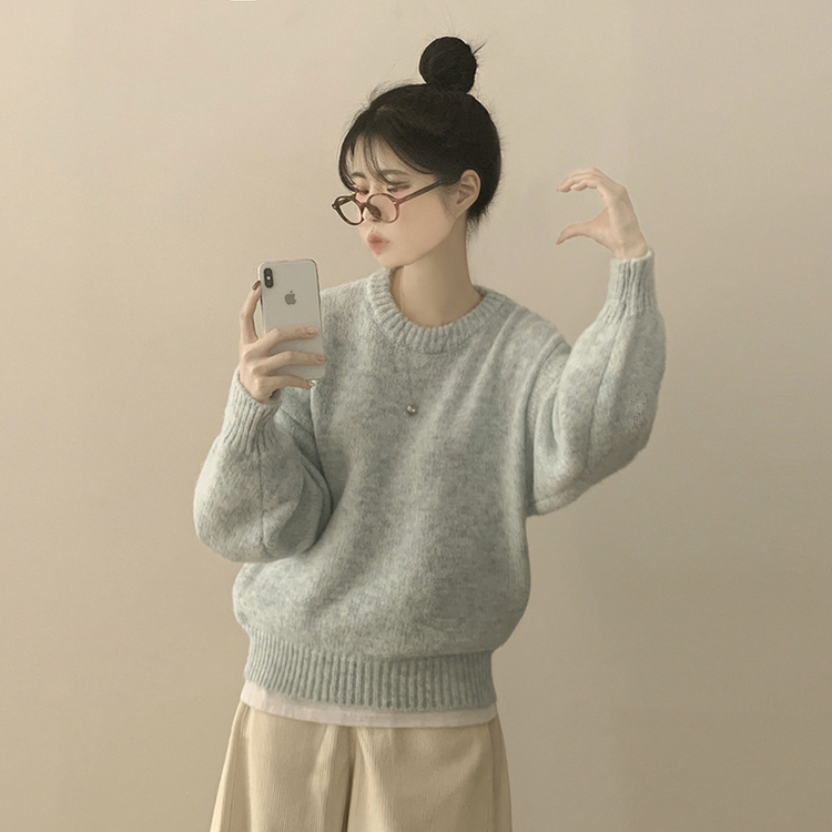 파스텔 도톰 보카시 라운드 아방핏 니트