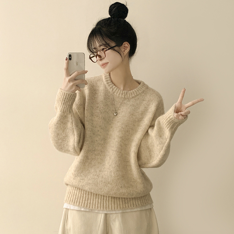 파스텔 도톰 보카시 라운드 아방핏 니트