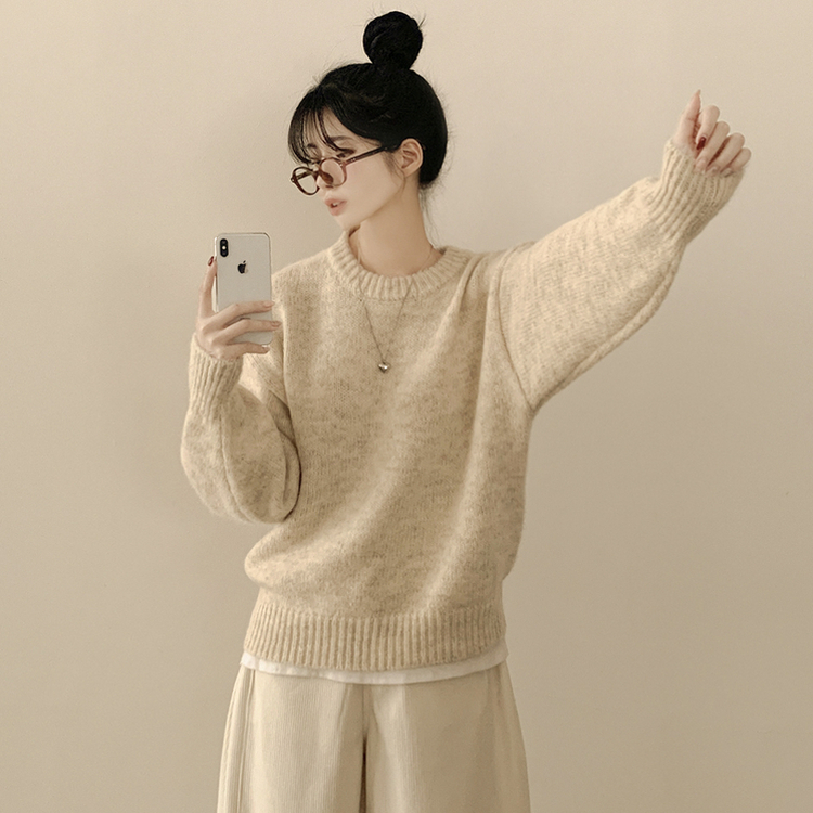 파스텔 도톰 보카시 라운드 아방핏 니트