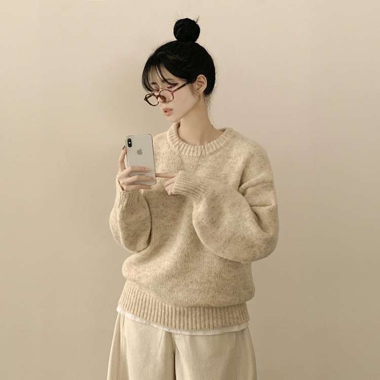 파스텔 도톰 보카시 라운드 아방핏 니트