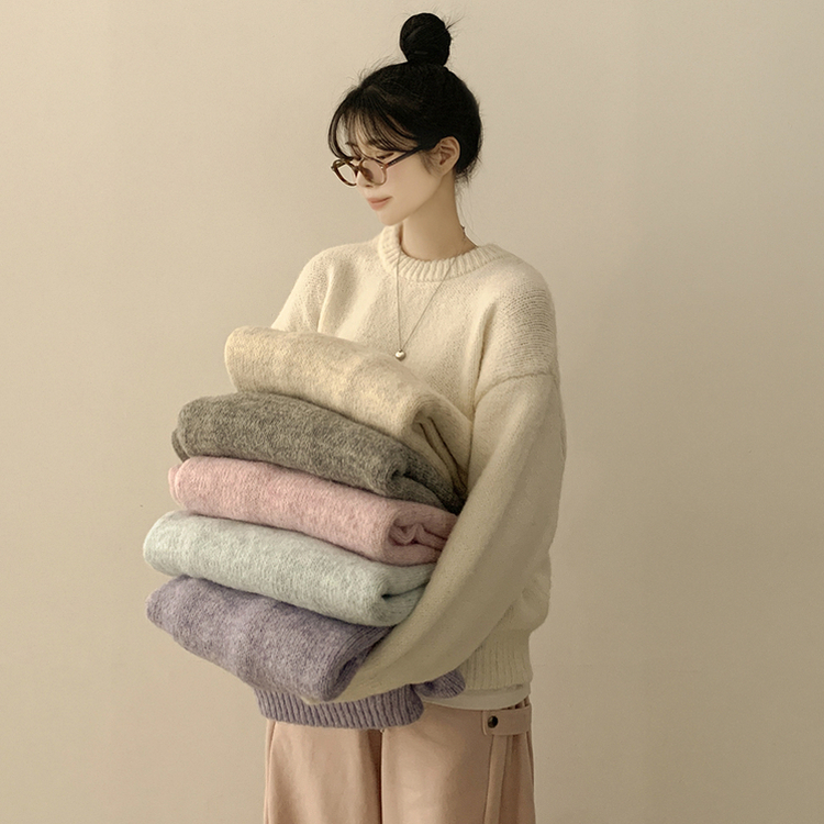 파스텔 도톰 보카시 라운드 아방핏 니트