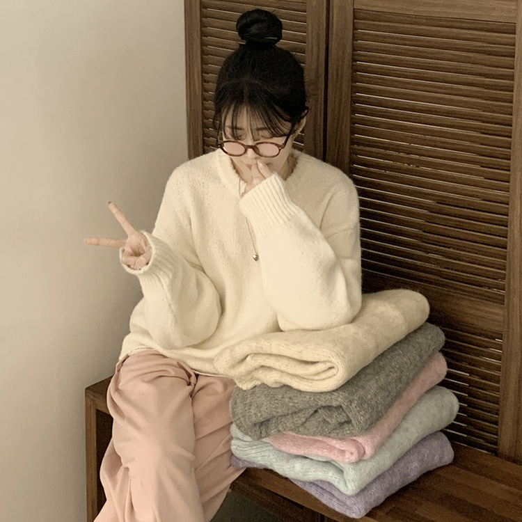 파스텔 도톰 보카시 라운드 아방핏 니트