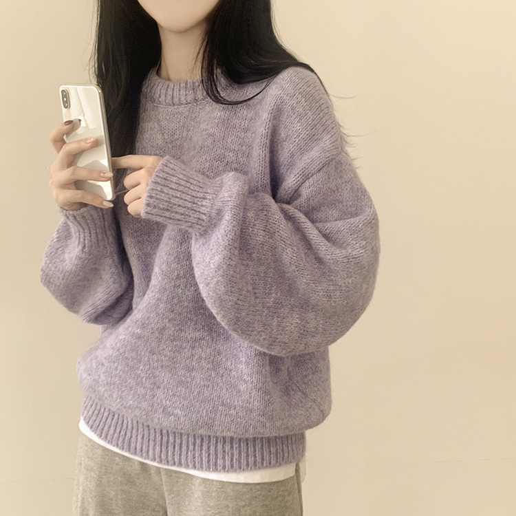 파스텔 도톰 보카시 라운드 아방핏 니트