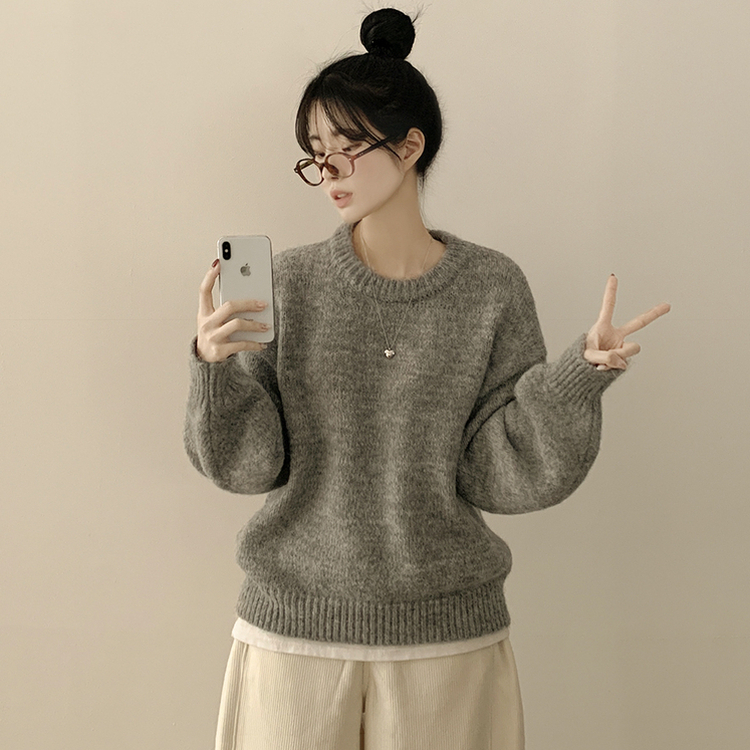 파스텔 도톰 보카시 라운드 아방핏 니트