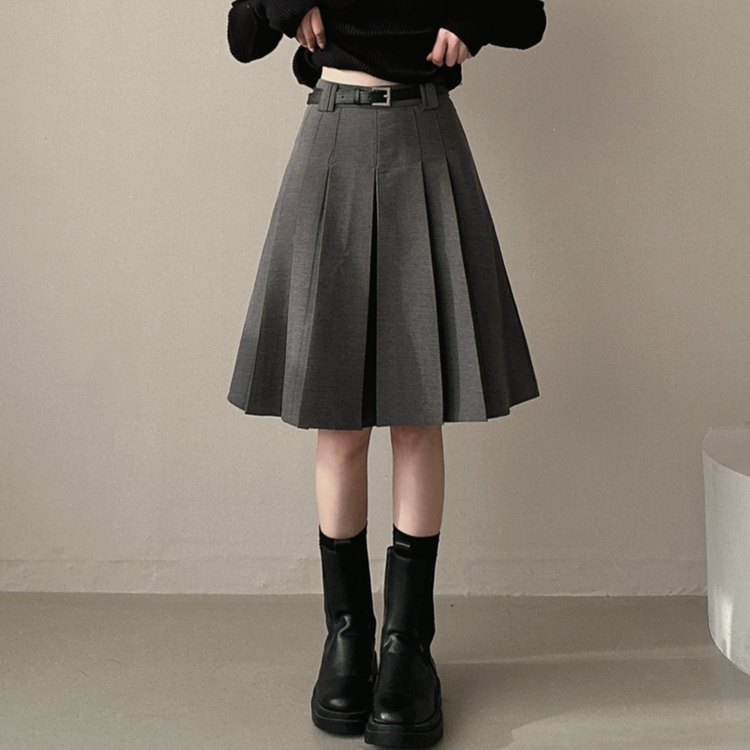 【ベルト付き】テニスプリーツミディスカート CHARCOAL