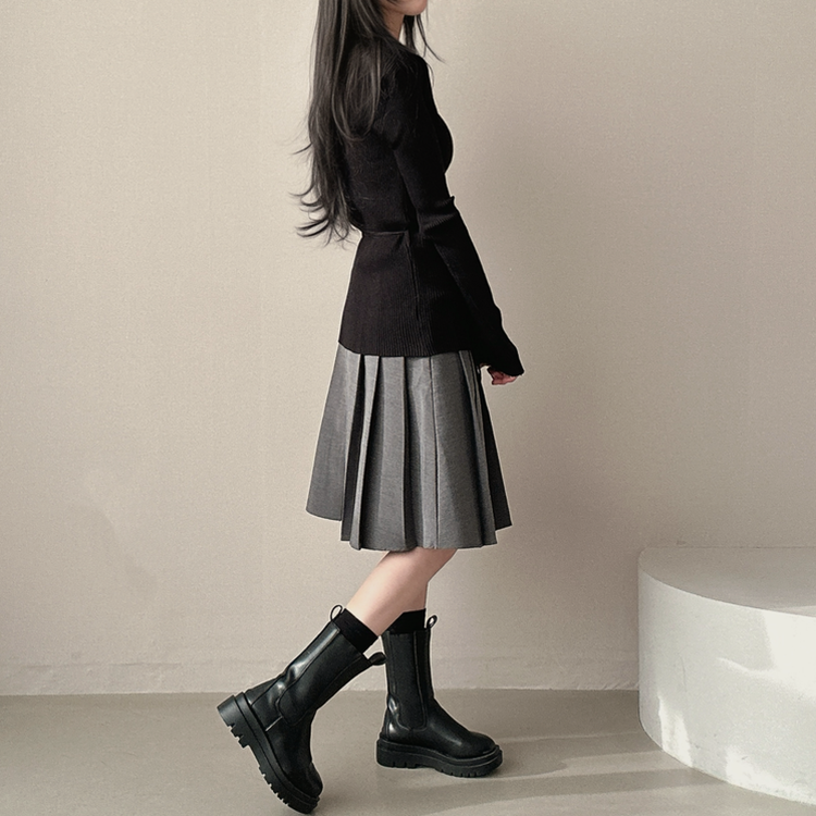 【ベルト付き】テニスプリーツミディスカート CHARCOAL