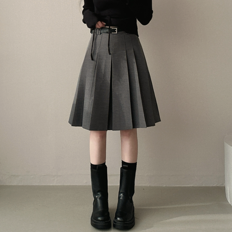 【ベルト付き】テニスプリーツミディスカート CHARCOAL