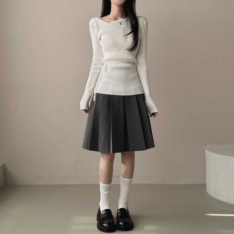【ベルト付き】テニスプリーツミディスカート CHARCOAL