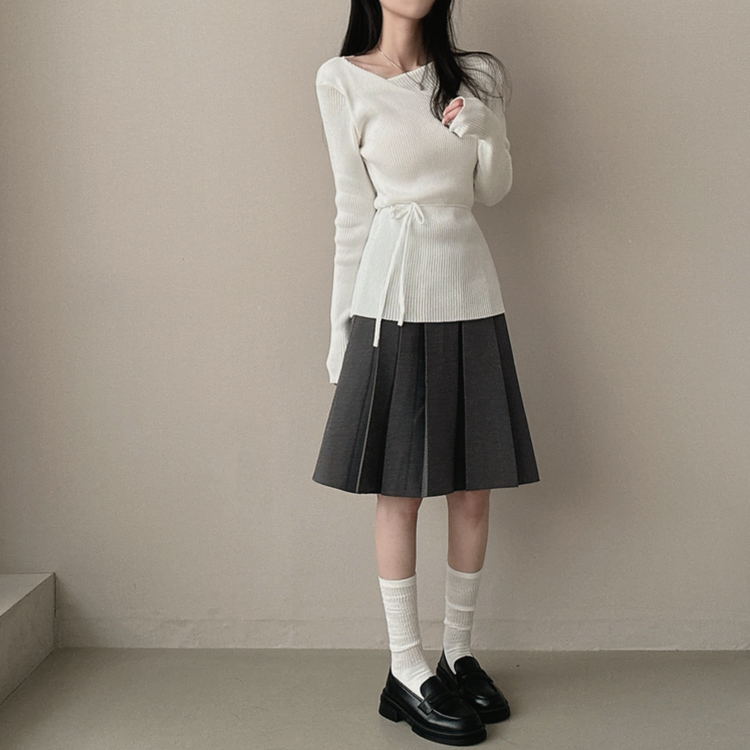 【ベルト付き】テニスプリーツミディスカート CHARCOAL