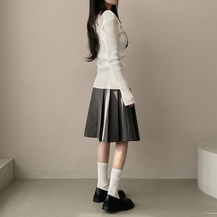 【ベルト付き】テニスプリーツミディスカート CHARCOAL