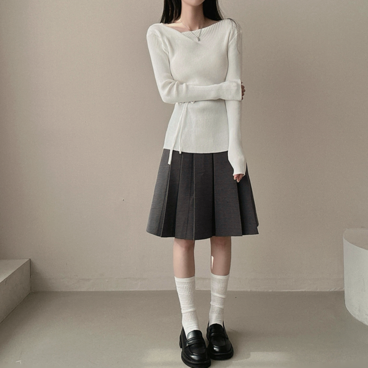 【ベルト付き】テニスプリーツミディスカート CHARCOAL
