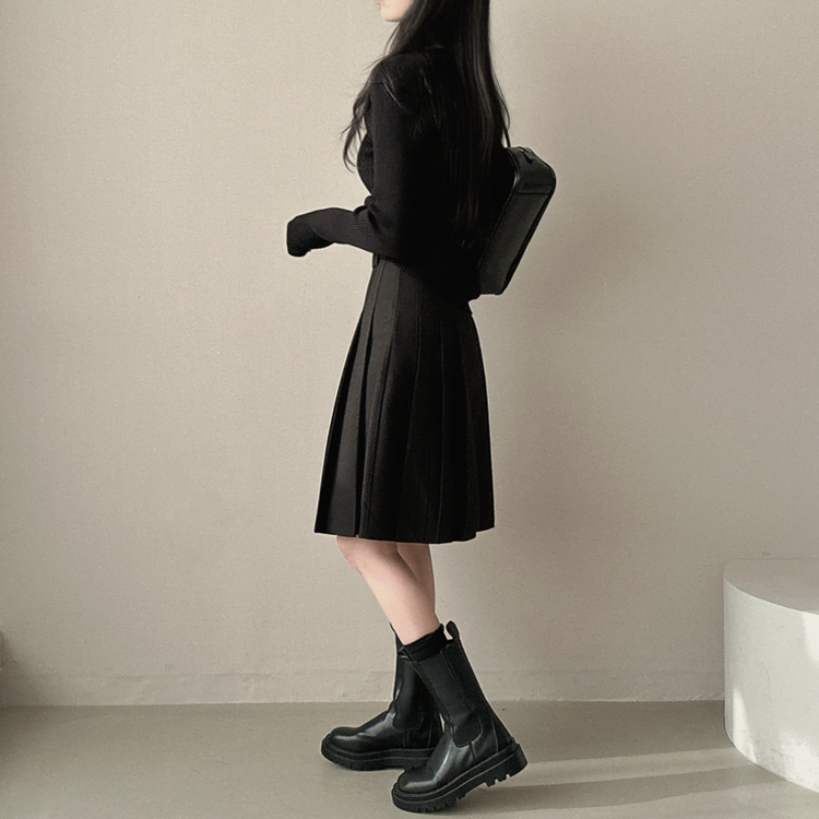 【ベルト付き】テニスプリーツミディスカート BLACK