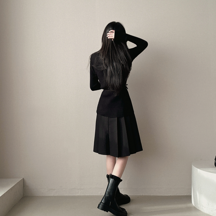 【ベルト付き】テニスプリーツミディスカート BLACK
