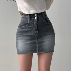 ツーボタンウォッシングミニスカート DARK GRAY